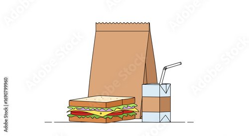 A delicious lunchbox meal featuring a hearty sandwich and refreshing beverage ready for enjoyment