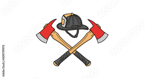 Firefighter tools and helmet illustration for safety and emergency services theme designs