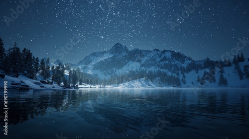 Wallpaper Mural Majestic Winter Night: Serene Mountain Lake Under a Starry Sky Torontodigital.ca