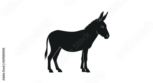A black silhouette of a donkey standing proudly facing left on a white background
