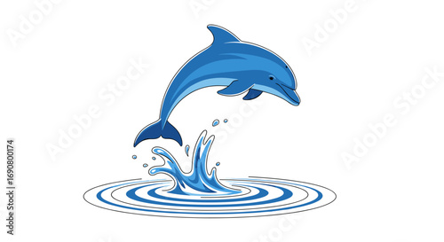 A playful blue dolphin leaping joyfully from the water creating beautiful ripples and splashes on a sunny day