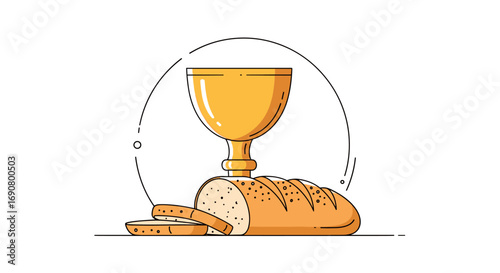 Sacred communion elements of bread and wine representing spiritual nourishment and divine grace in a religious ceremony