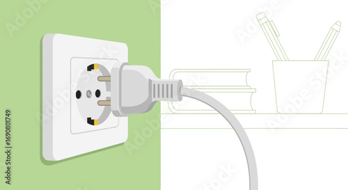Electrical outlet with plugged-in power cord, representing energy supply and charging at home or