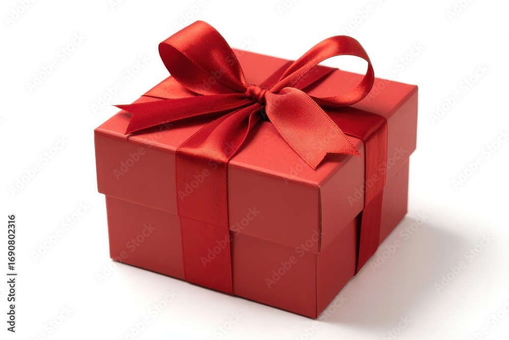 Fototapeta premium Red gift box with ribbon isolated on white background for christmas present