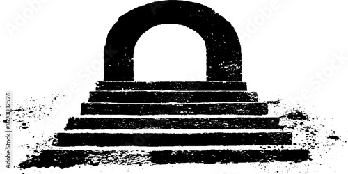 Grunge black and white arch with steps for urban art and design projects