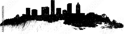 Grunge black and white cityscape silhouette for urban design projects