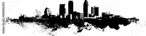Grunge black and white cityscape stencil art for urban design
