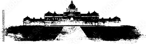 Grunge black and white vintage architectural illustration for urban design projects