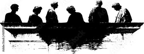 Grunge black and white classic silhouette scene for urban art and design