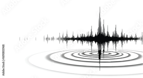 Abstract sound wave graphic with ripples emanating outward, representing audio or vibration