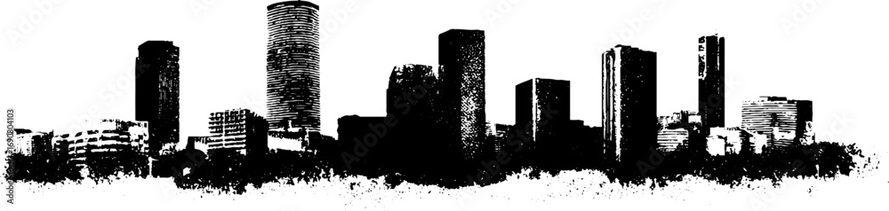 Obraz premium Urban grunge black and white cityscape silhouette for creative design