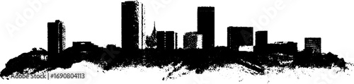 Urban skyline silhouette in grunge black and white design for posters and prints