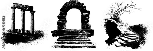 Grunge black and white architectural elements for vintage design