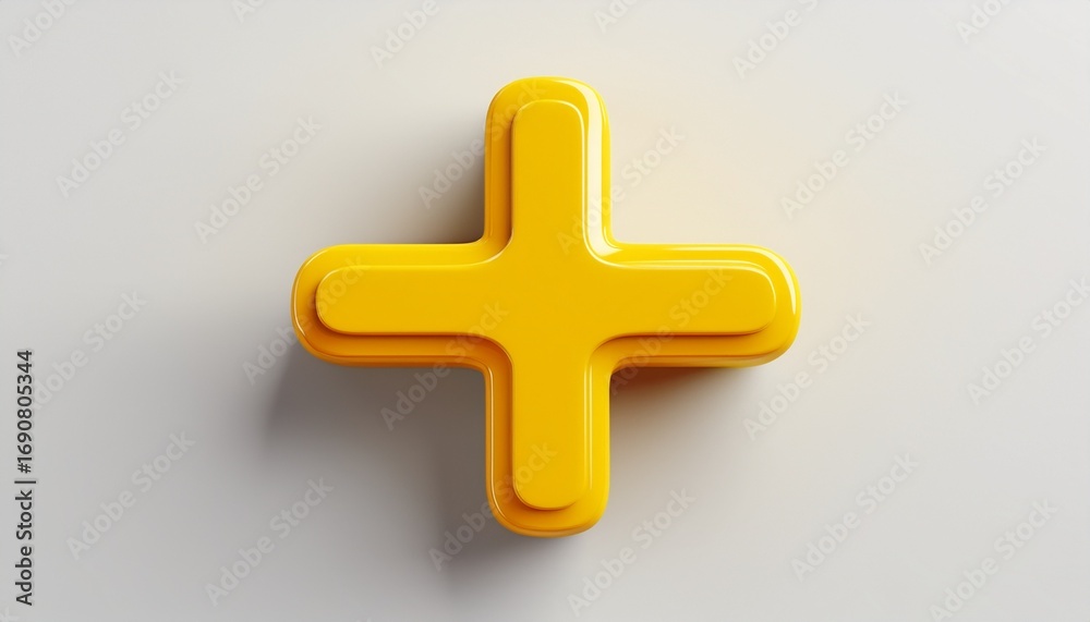 Obraz premium 3d render of a yellow plus sign on a white background