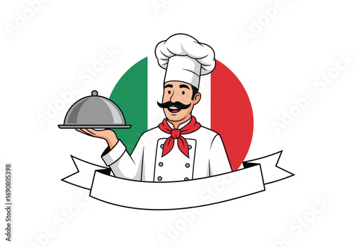 Authentic italian cuisine chef serving delicious traditional italian food restaurant emblem