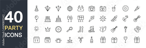 A set of  party line art  icons . Editable stoke .