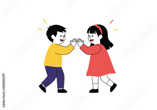 Joyful children celebrating a high five with happiness and friendship in a vibrant illustration