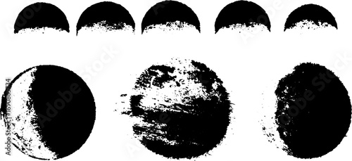 Grunge black and white sun phases design for print and poster
