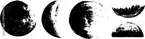 Grunge black and white crescent moon phases for creative design