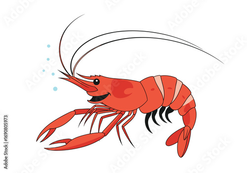 Cute cartoon shrimp with bubbles and antennae illustrations