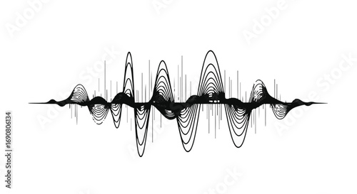 Abstract sound wave visualization with rhythmic patterns and energetic flow