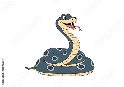 Cartoon rattlesnake ready to strike with forked tongue flicking