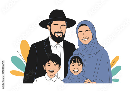 Diverse family portraits showing religious and cultural harmony and unity