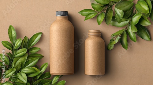 Wallpaper Mural Eco-Friendly Packaging: Sustainable Cardboard Bottles and Green Leaves Torontodigital.ca