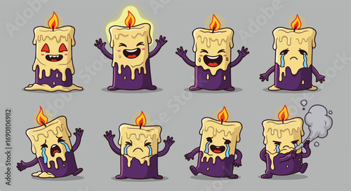 Set of Halloween candles with different emotions, perfect for spooky decorations and creative designs during the festive season