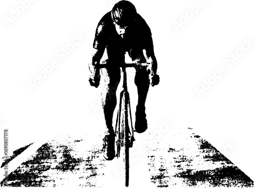 Grunge black and white cyclist illustration for urban art and design