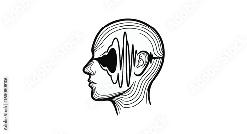 Abstract depiction of a human head with sound waves emanating from the ear, symbolizing perception and auditory input.