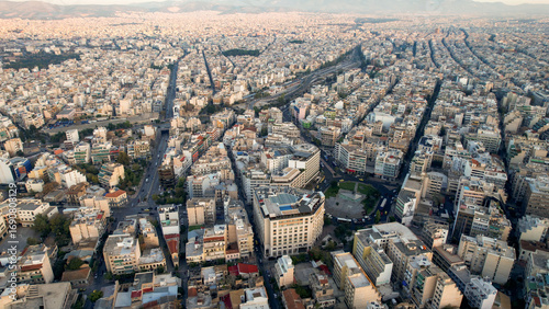 Fototapeta Naklejka Na Ścianę i Meble -  Aerial view around the capitol city Athens in Greece on an early sunny morning in fall.