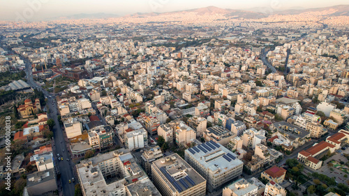 Fototapeta Naklejka Na Ścianę i Meble -  Aerial view around the capitol city Athens in Greece on an early sunny morning in fall.