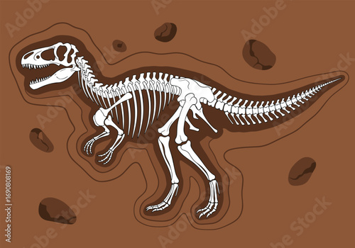 Excavation of a dinosaur fossil skeleton uncovered in ancient earth layers for paleontology research