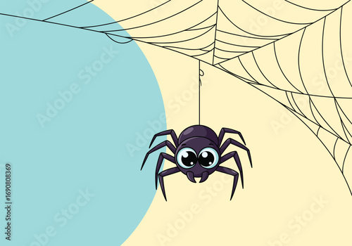 A small spider descends gracefully from its intricate web in the morning sun