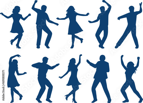 Dancing people silhouette set black vector collection of dance poses