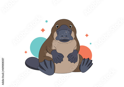 Adorable cute playful platypus sitting happy and smiling cartoon style