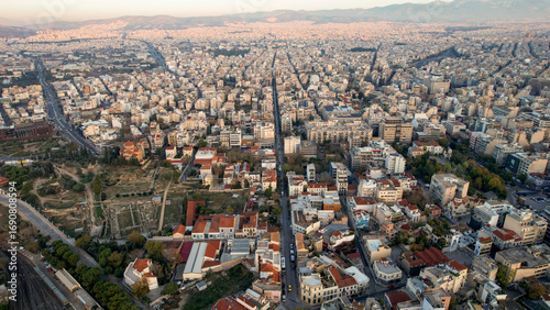 Fototapeta Naklejka Na Ścianę i Meble -  Aerial view around the capitol city Athens in Greece on an early sunny morning in fall.