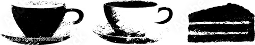 Grunge black and white diner set with coffee cup and cake design - perfect for posters and vintage decor