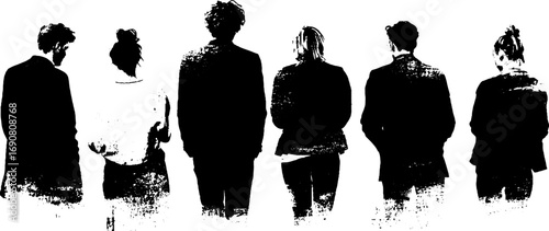 Grunge black and white silhouette of diverse individuals for urban design projects