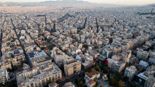 Fototapeta Naklejka Na Ścianę i Meble -  Aerial view around the capitol city Athens in Greece on an early sunny morning in fall.