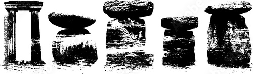 Grunge black and white egyptian stone structure silhouettes for urban design