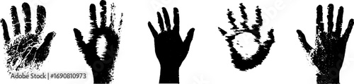 Grunge black and white hand silhouette set for urban art and design projects