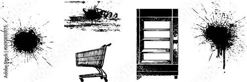 Grunge black and white design set with ink spatter and urban elements