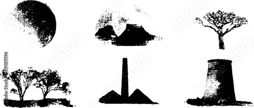 Grunge black and white landscape scenes for creative design projects
