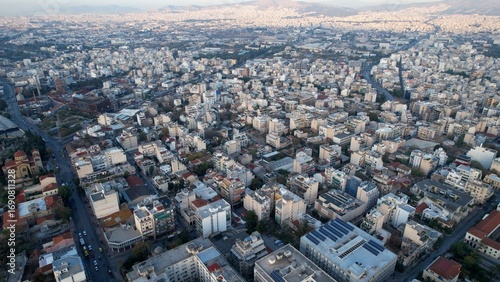 Fototapeta Naklejka Na Ścianę i Meble -  Aerial view around the capitol city Athens in Greece on an early sunny morning in fall.