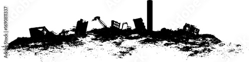 Urban decay black and white silhouette set for creative design projects