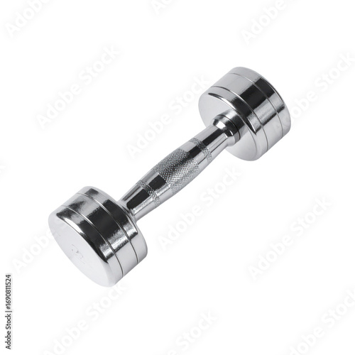 Shiny Chrome Dumbbell Isolated on Transparent Background