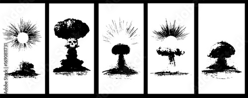 Grunge black and white explosion silhouette set for urban design and art projects