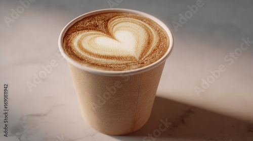 Wallpaper Mural Heart Latte Art in a Paper Cup: A Perfect Coffee Moment Torontodigital.ca